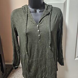Market & Spruce Olive Long Sleeve Hoodie with Button Accents